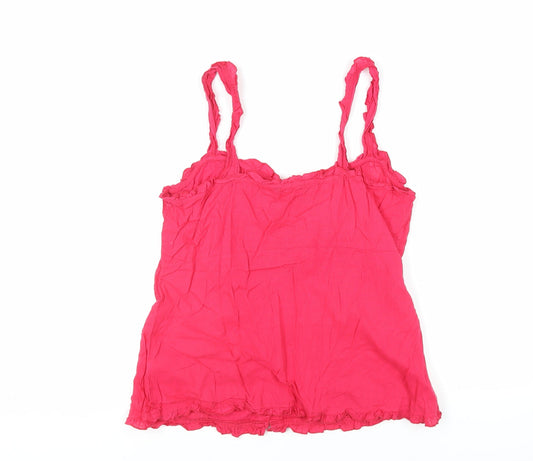 M&Co Womens Pink Cotton Basic Tank Size 12 Square Neck - Embroidered