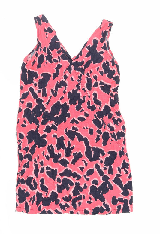 NEXT Womens Pink Animal Print Linen Tank Dress Size 8 V-Neck Pullover