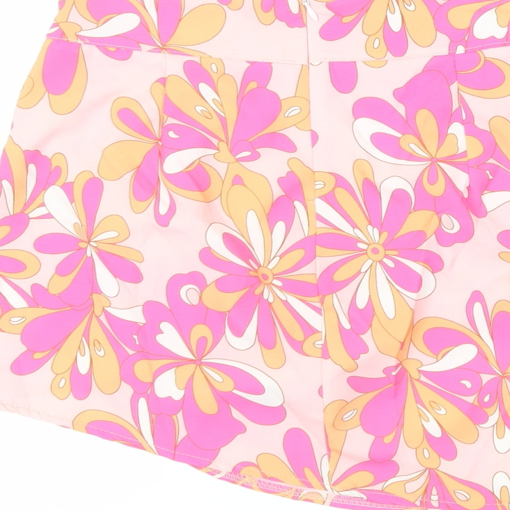 PRETTYLITTLETHING Womens Pink Floral Polyester Mini Skirt Size 8 Zip