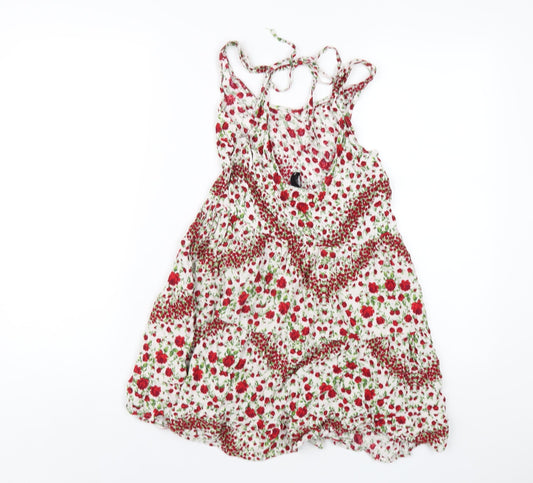 H&M Womens White Floral Viscose A-Line Size 8 Scoop Neck Pullover