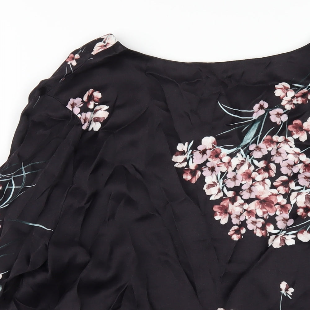 Autograph Womens Black Floral Viscose Basic T-Shirt Size 16 V-Neck