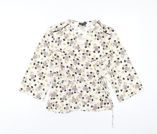 Womens UK Size 10 Topshop Ivory Wrap Blouse