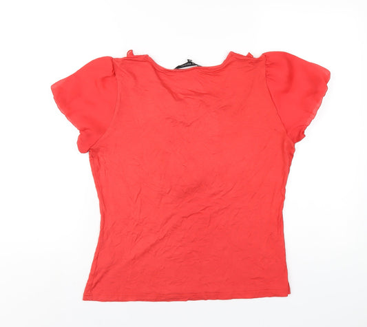 David Emanuel Womens Red Viscose Basic T-Shirt Size 14 Scoop Neck