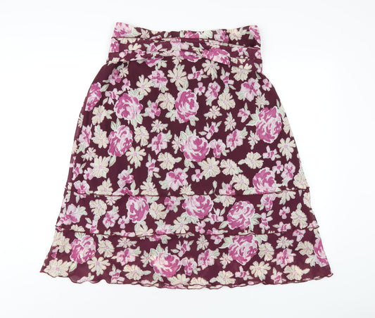 Bonmarché Womens Purple Floral Polyester A-Line Skirt Size 16