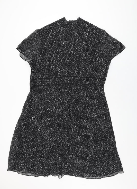 Autograph Womens Black Geometric Polyester A-Line Size 20 V-Neck Zip