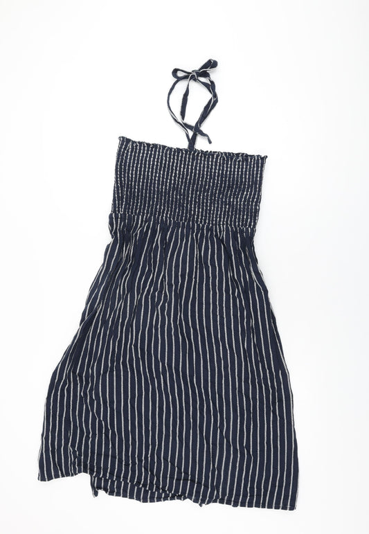 Marks and Spencer Womens Blue Striped Cotton Shift Size 14 Halter Tie
