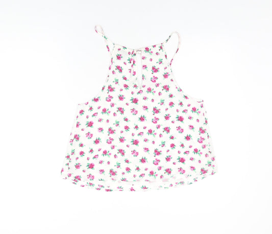 FOREVER 21 Womens White Floral Polyester Camisole T-Shirt Size S Scoop Neck