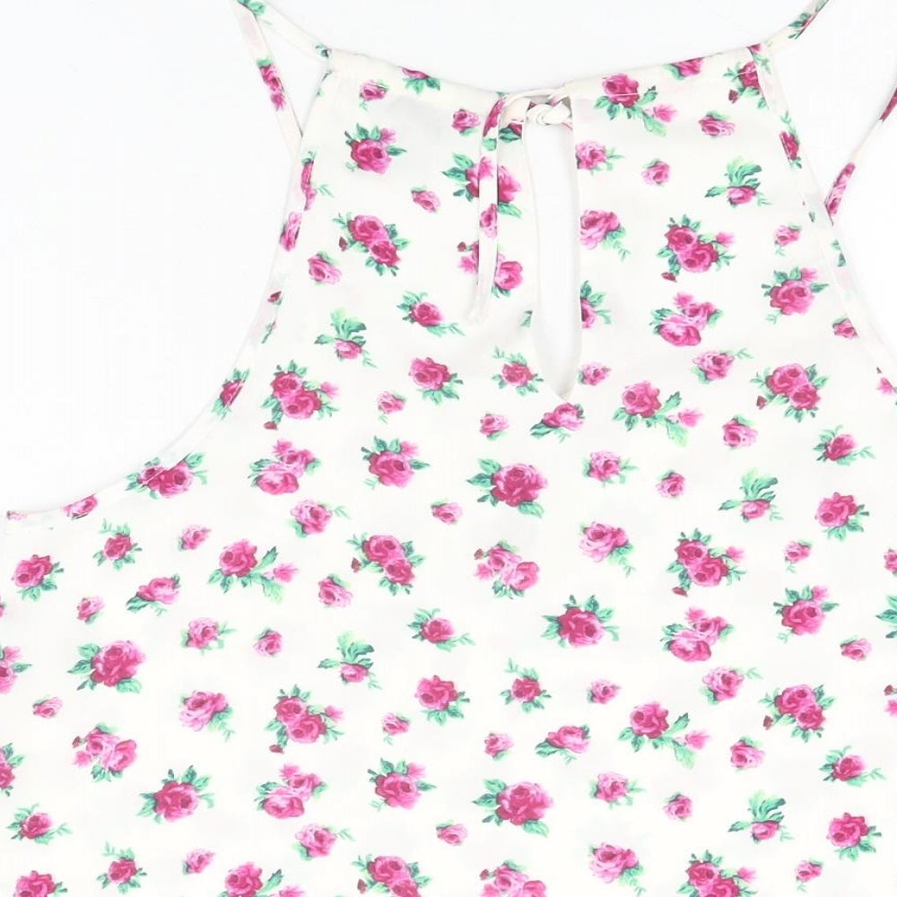 FOREVER 21 Womens White Floral Polyester Camisole T-Shirt Size S Scoop Neck