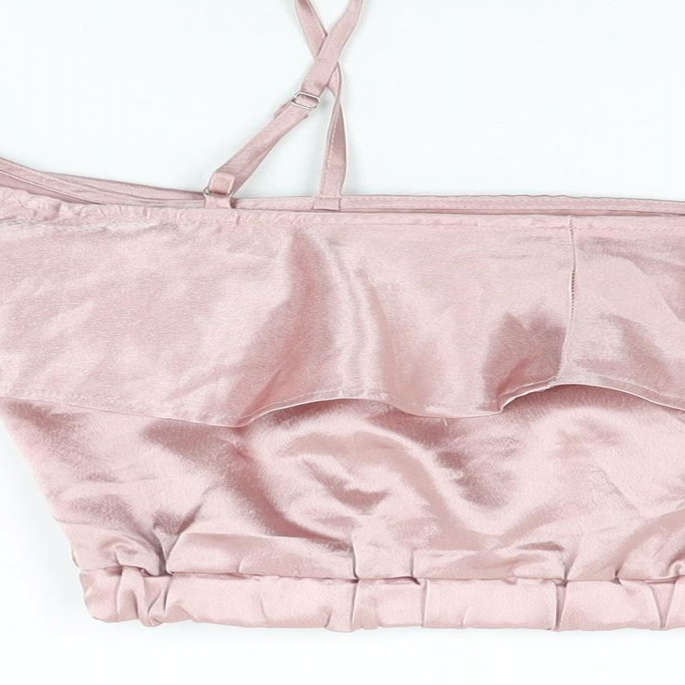 Boohoo Womens Pink Polyester Cropped T-Shirt Size 10 Off the Shoulder