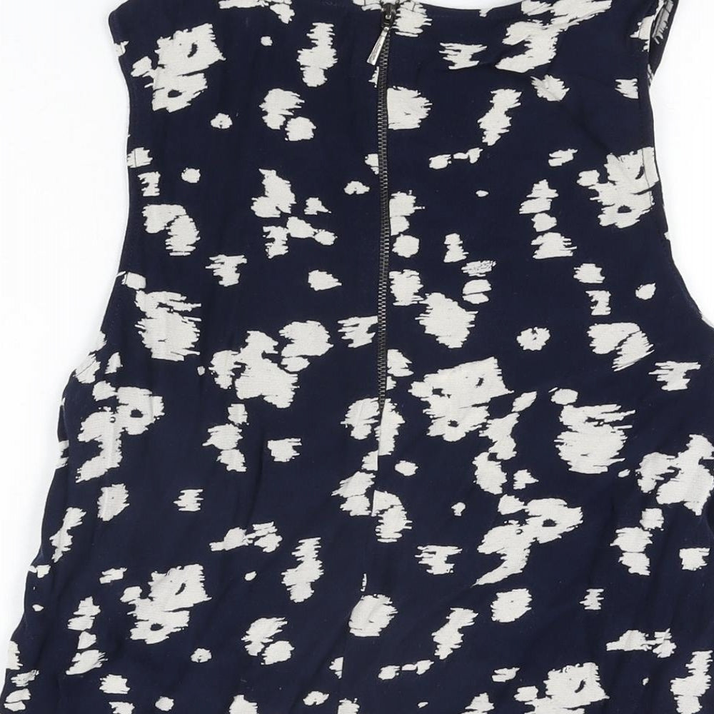 Autograph Womens Blue Geometric Viscose Basic T-Shirt Size 12 Round Neck