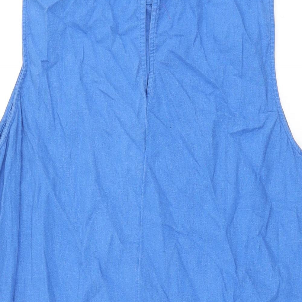 Marks and Spencer Womens Blue Linen Shift Size 18 Round Neck Button