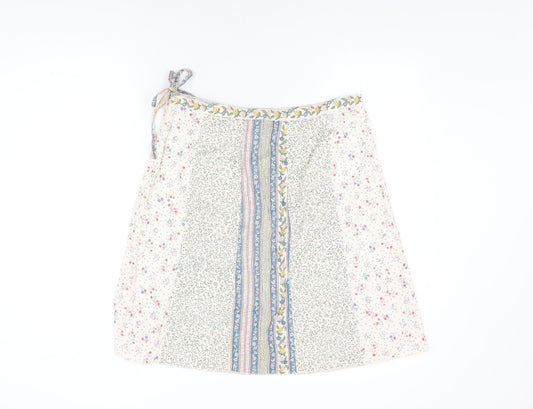 H&M Womens White Floral Cotton Swing Skirt Size 12 Zip