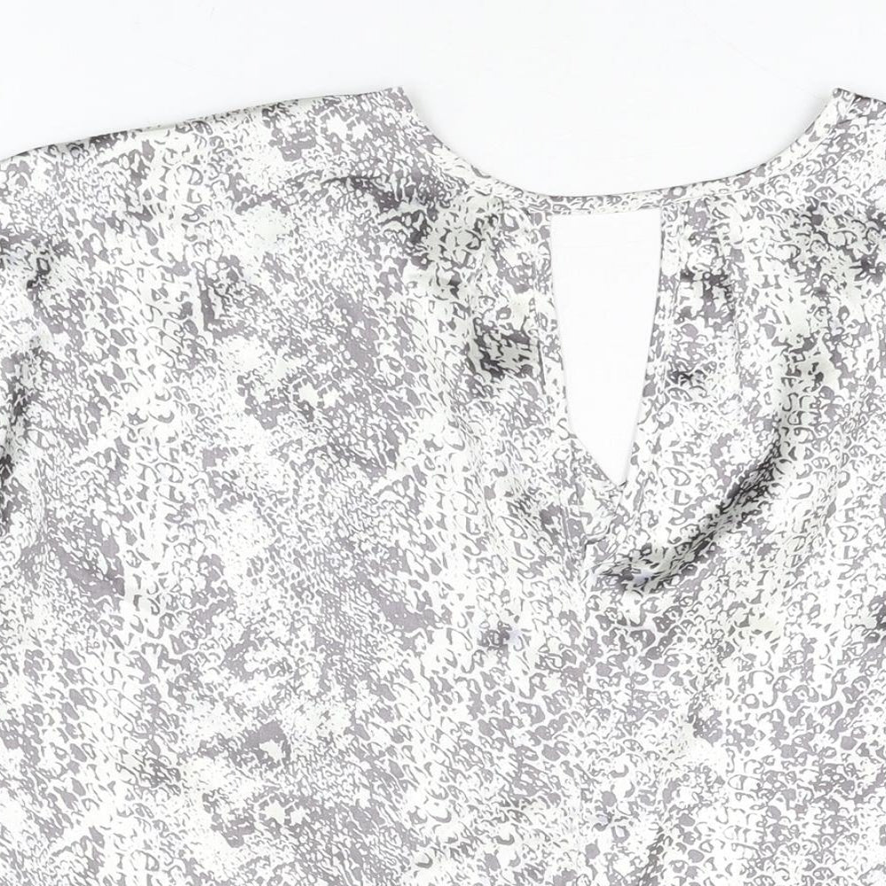 Avon Womens White Geometric Polyester Basic Blouse Size 10 V-Neck