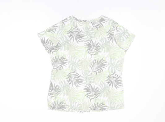 Bonmarché Womens Green Geometric Polyester Basic T-Shirt Size 16 Round Neck