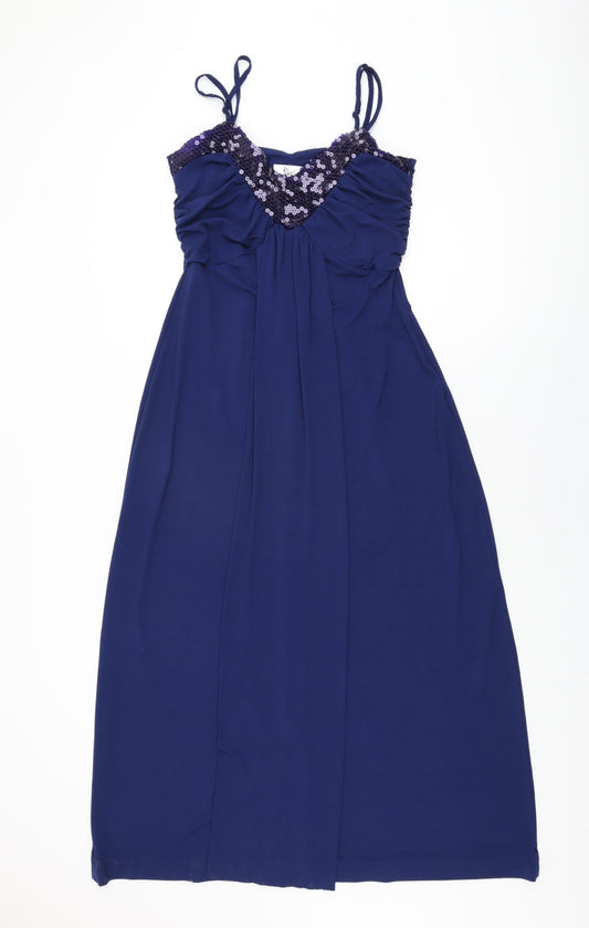 Klass Womens Blue Polyester Maxi Size 10 V-Neck Pullover