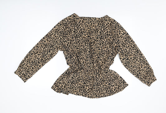 Boohoo Womens Beige Animal Print Polyester Wrap Blouse Size 18 V-Neck