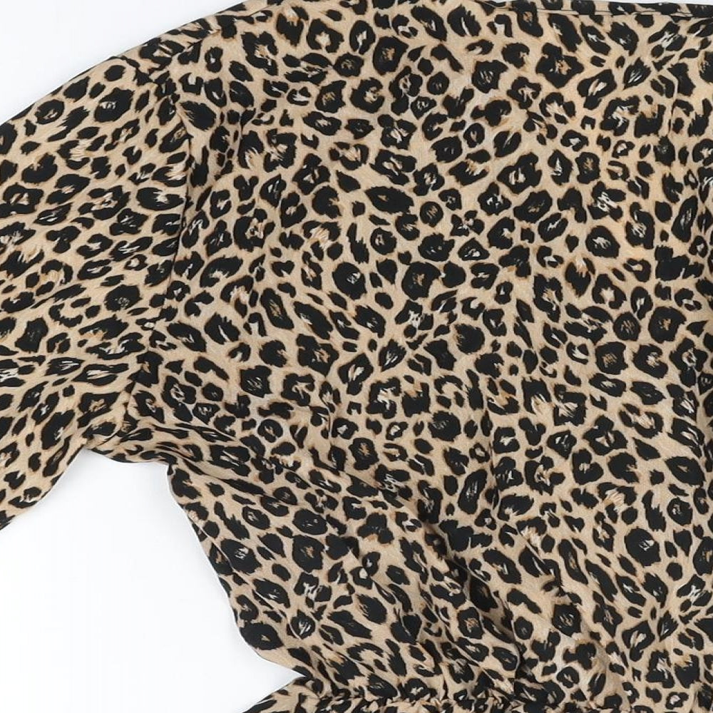 Boohoo Womens Beige Animal Print Polyester Wrap Blouse Size 18 V-Neck