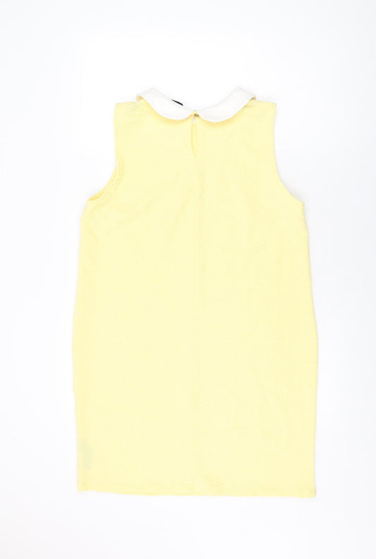 Dorothy Perkins Womens Yellow Polyester Shift Size 14 Collared Button