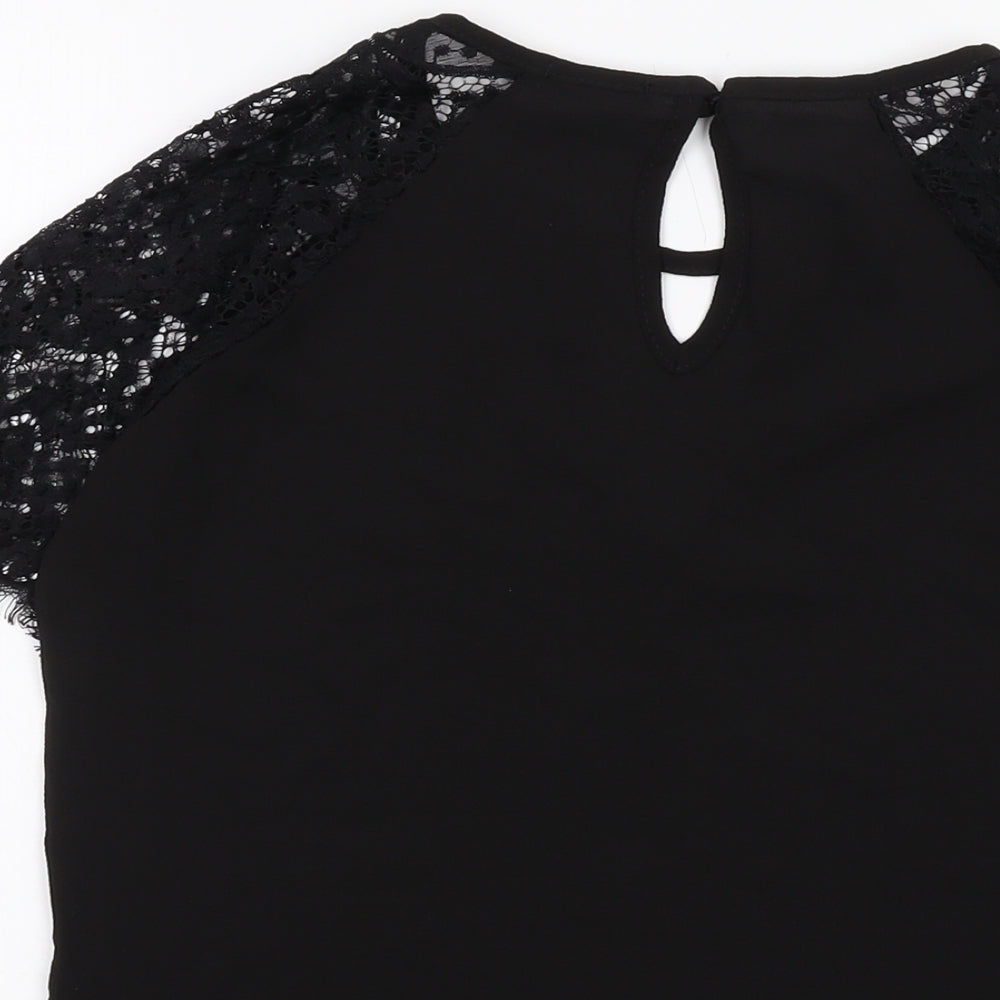 Boohoo Womens Black Polyester Basic T-Shirt Size 8 Round Neck