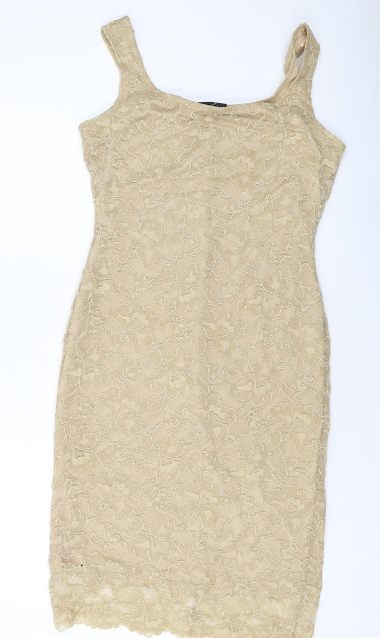 Additional front view of Principles women’s beige polyester sheath, size UK 14, round neck pullover