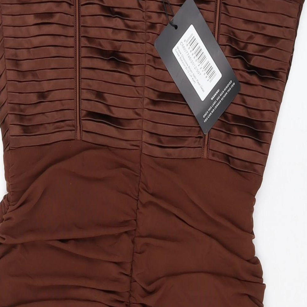 PRETTYLITTLETHING Womens Beige Polyester Mini Size 12 V-Neck Zip