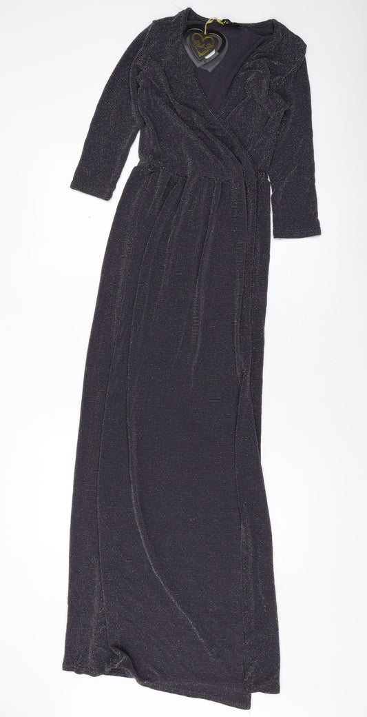 Additional front view of Club L women’s silver polyester maxi, size UK 8, v-neck pullover