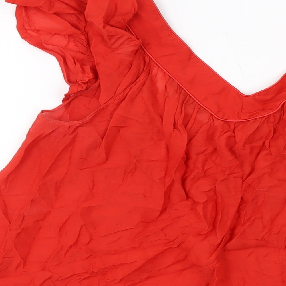 French Connection Womens Red Cotton Basic Tank Size 12 V-Neck