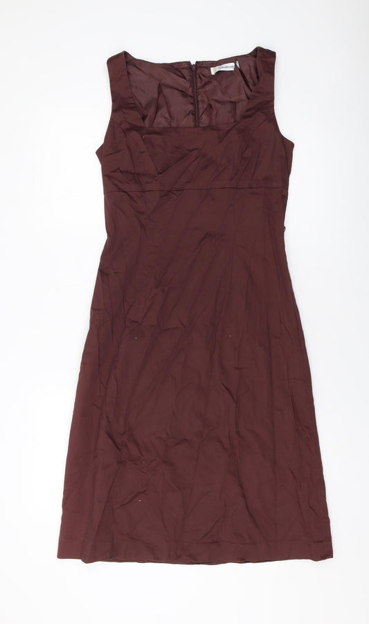 Additional front view of Kaleidoscope women’s brown cotton a-line, size UK 10, square neck zip