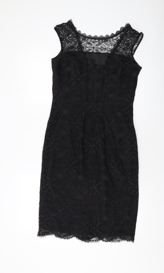 Monsoon Womens Black Nylon Sheath Size 12 Round Neck Zip