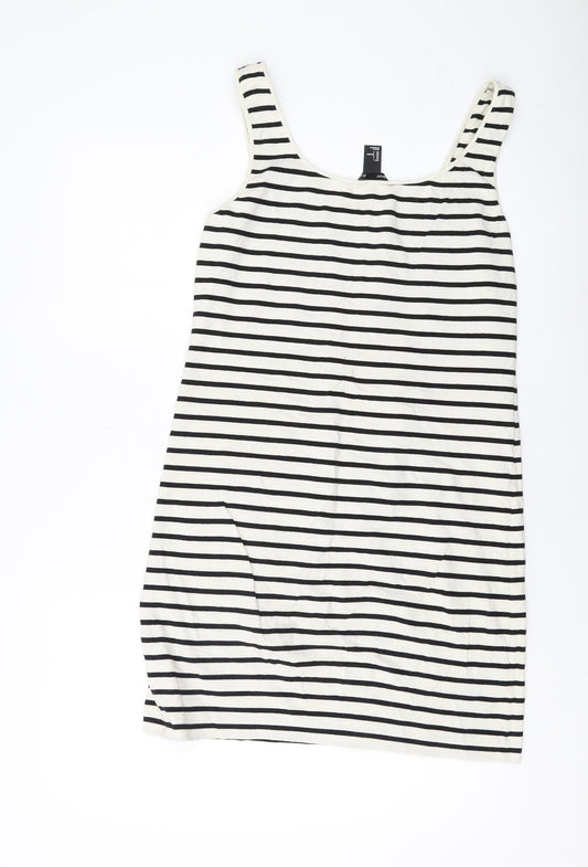 H&M Womens Beige Striped Cotton Tank Dress Size L Round Neck Pullover