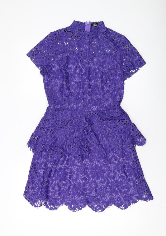 Additional front view of Missguided women’s pink polyester a-line, size UK 10, mock neck zip