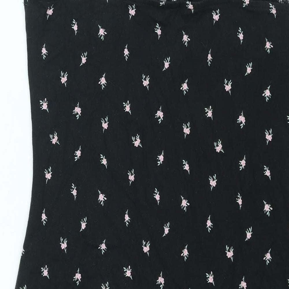 Divided by H&M Womens Black Floral Cotton Mini Size M Sweetheart Pullover - Lace Trim