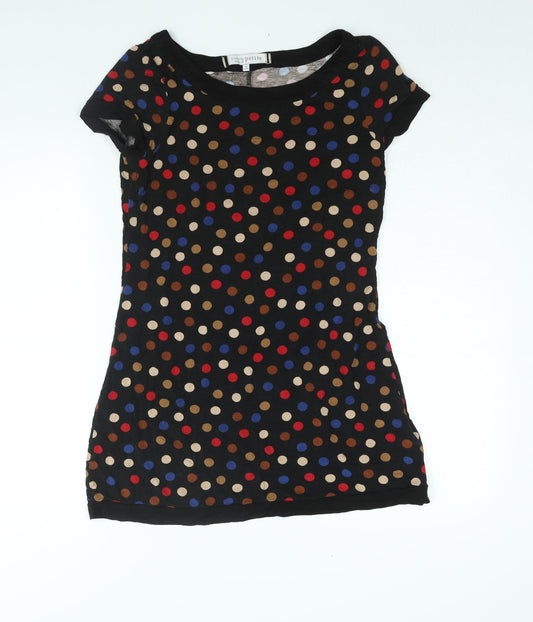 Additional front view of Principles women’s black polka dot viscose mini, size UK 10, boat neck pullover