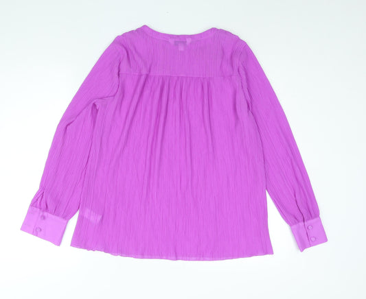 Autograph Womens Purple Polyester Basic Blouse Size 14 Round Neck - Plisse