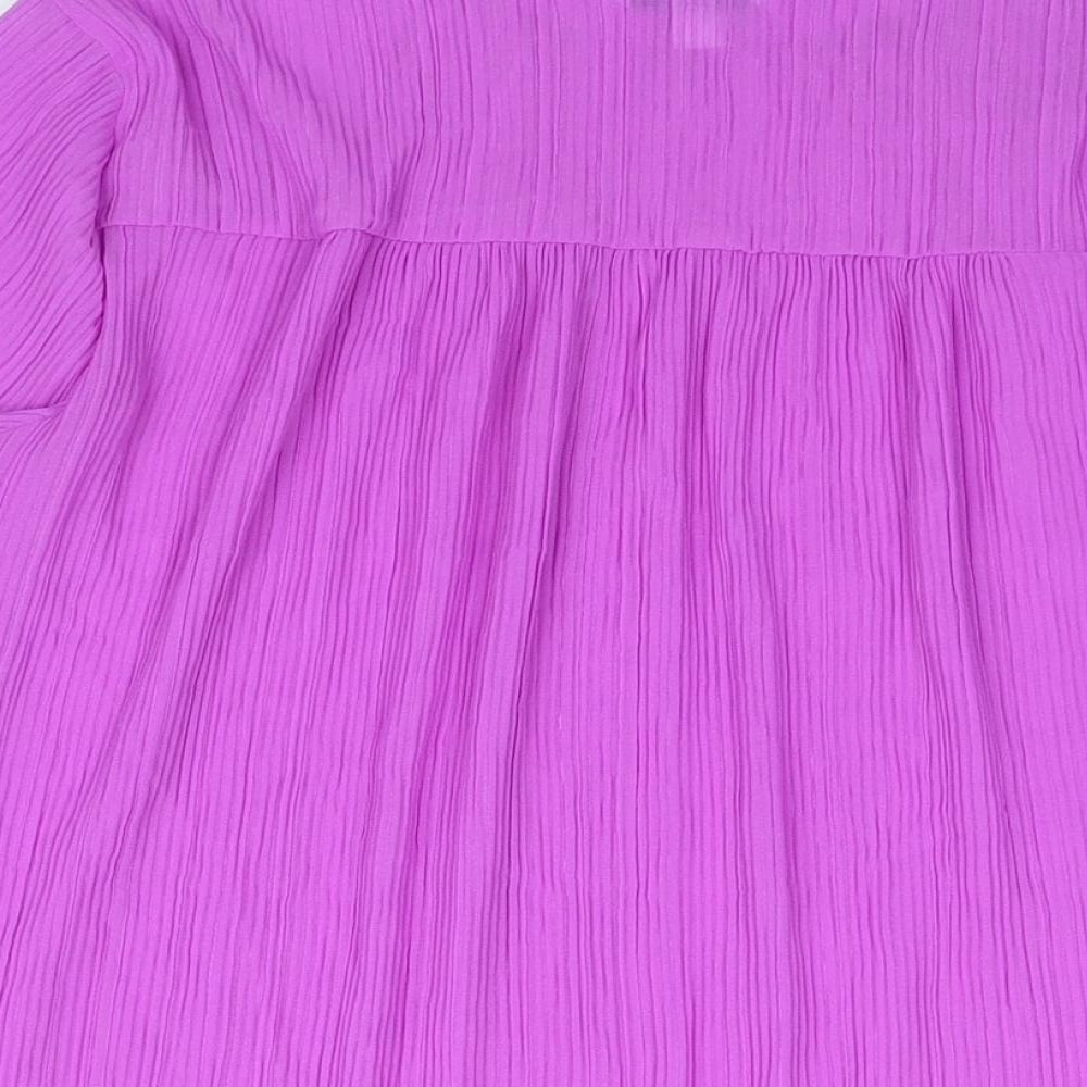 Autograph Womens Purple Polyester Basic Blouse Size 14 Round Neck - Plisse