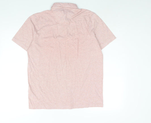 NEXT Mens Pink Geometric Cotton Polo Size L Collared Button