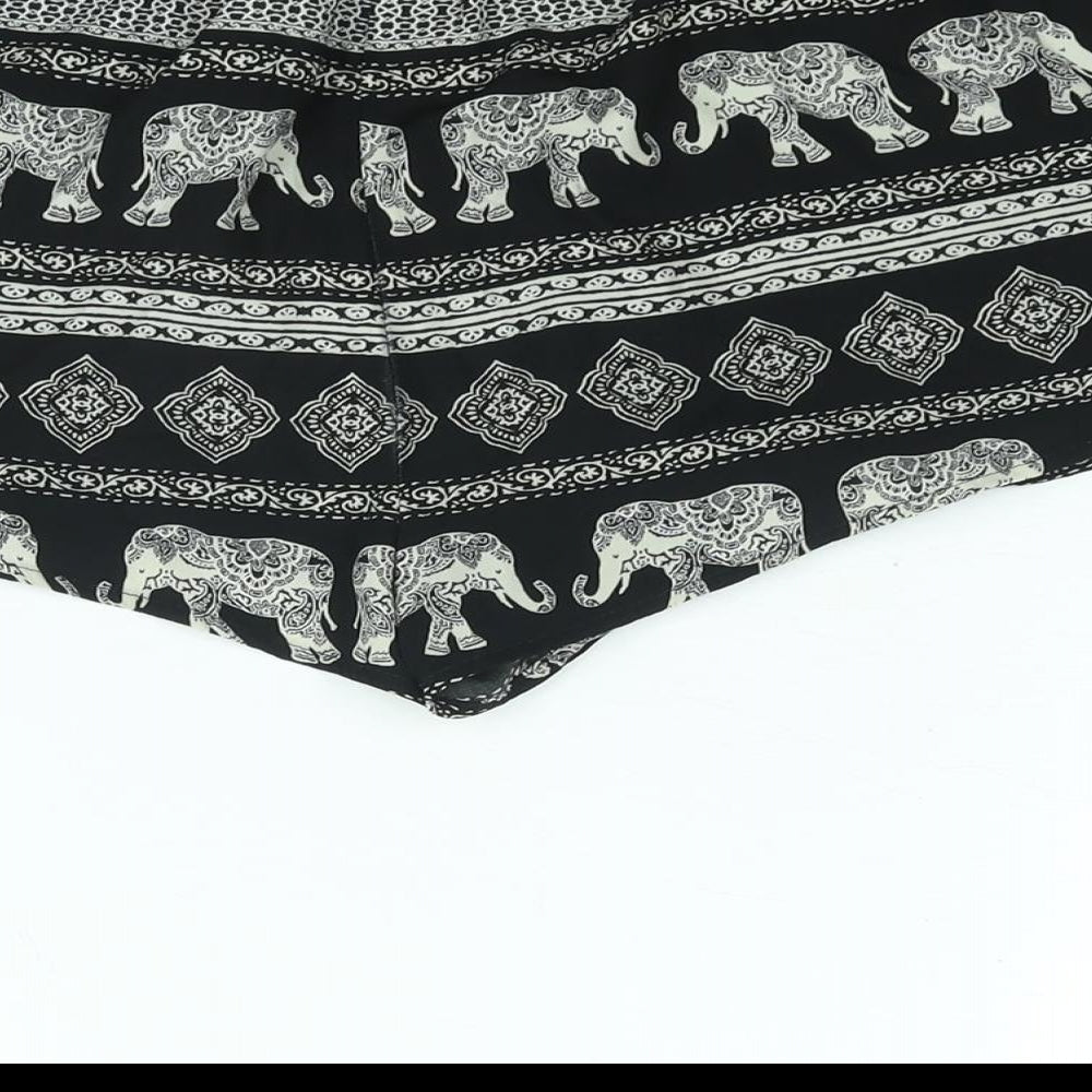 FOREVER 21 Womens Black Geometric Polyester Basic Shorts Size S Regular Pull On - Elephant Print