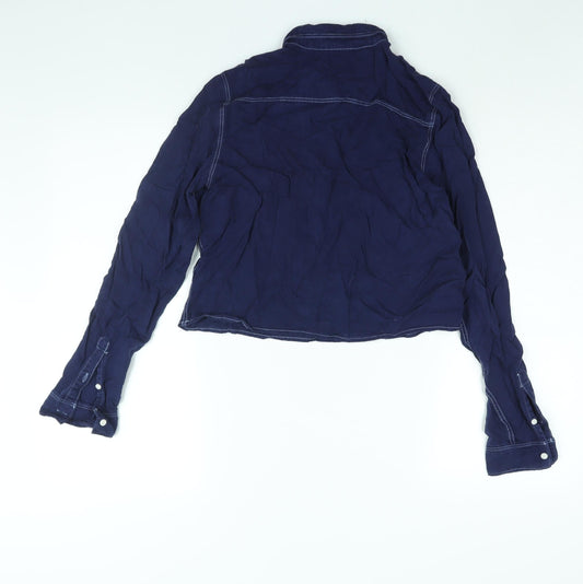 Divided by H&M Womens Blue Cotton Basic Blouse Size 12 Collared