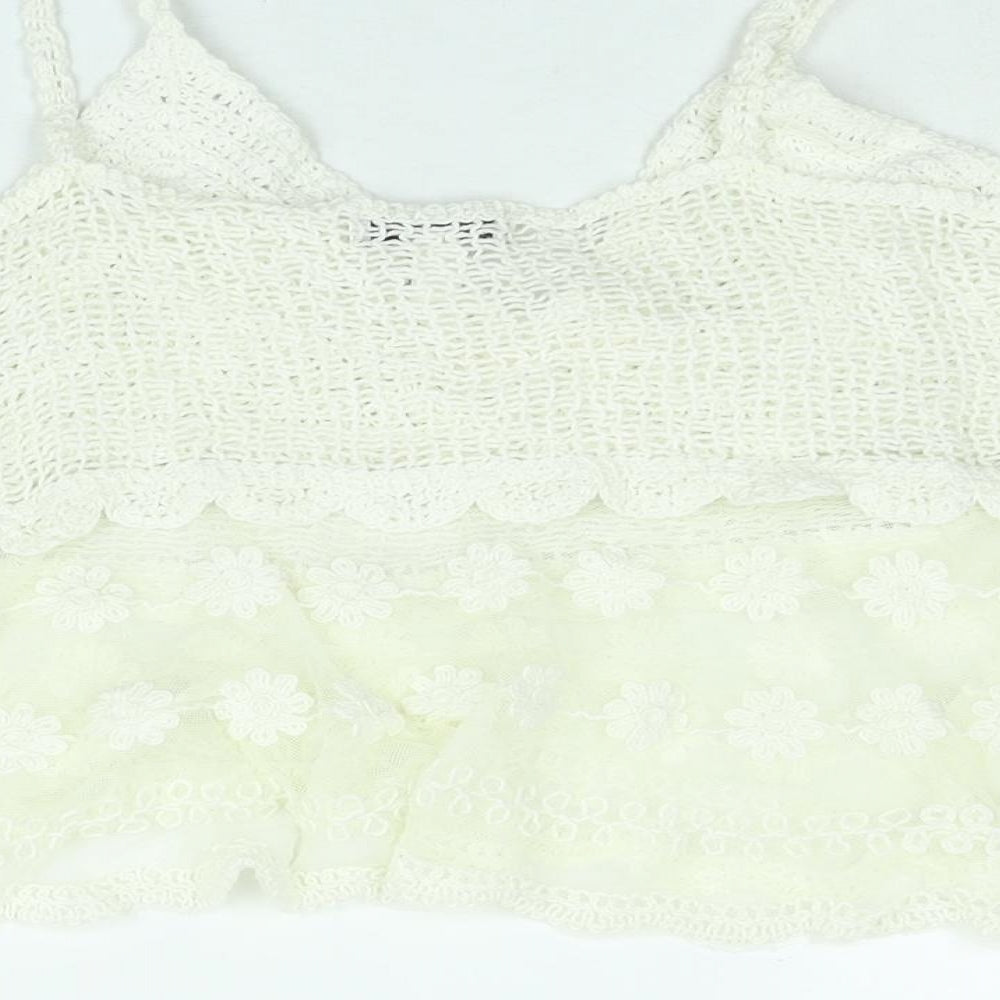 Wild Flower Womens White Polyester Cropped Blouse Size M V-Neck - Lace