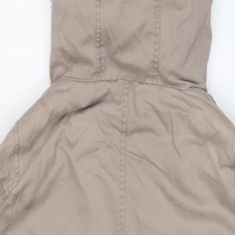 Brand and care label for Only women’s pink parka coat, size S, zip