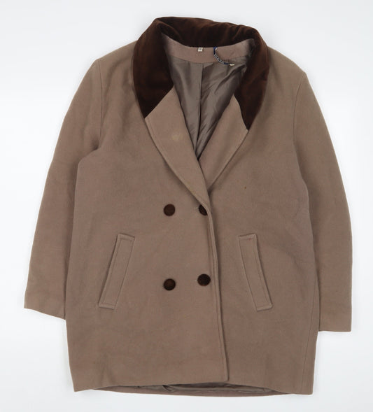 Additional front view of NuAge women’s brown overcoat coat, size UK 12, button