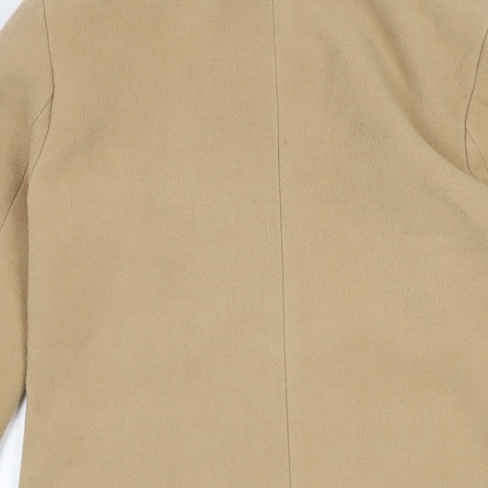 Brand and care label for Missguided women’s beige overcoat coat, size UK 8, zip