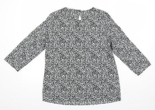 Dunnes Womens Ivory Geometric Polyester Tunic Blouse Size XS Round Neck