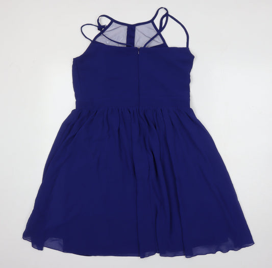 Girls On Film Womens Blue Polyester Fit & Flare Size 16 Square Neck