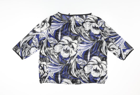Anthology Womens Blue Floral Polyester Basic Blouse Size 16 Round Neck