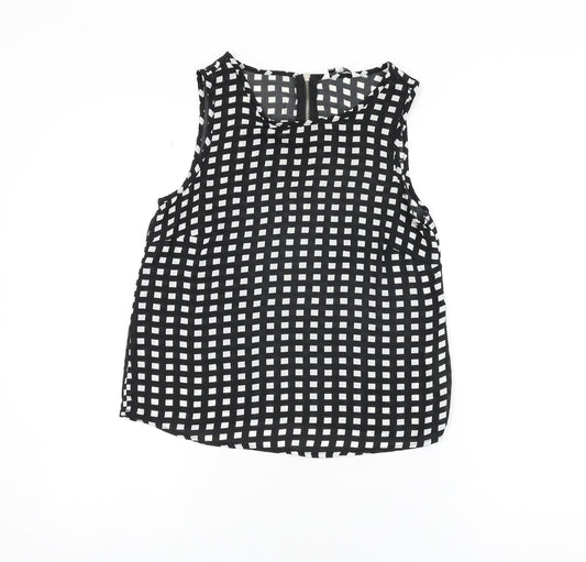 New Look Womens Black Geometric Polyester Basic T-Shirt Size 8 Round Neck