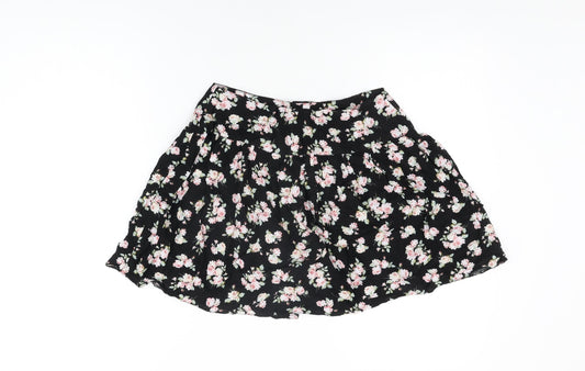 ASOS Womens Black Floral Viscose Mini Skirt Size 10 Button