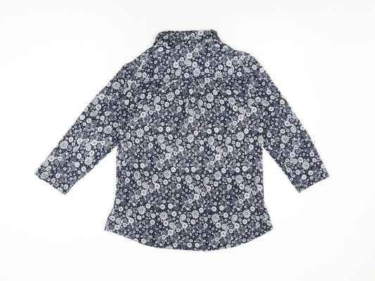 Lakeland Womens Blue Geometric Polyester Basic T-Shirt Size S Collared