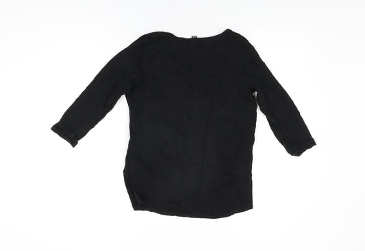 New Look Womens Black Cotton Basic T-Shirt Size 8 V-Neck