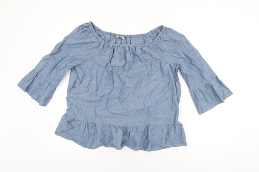 Tu Womens Blue Cotton Basic Blouse Size 18 Off the Shoulder